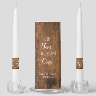 Rustic Brown Barn Wood Country Wedding Unity Candle Set