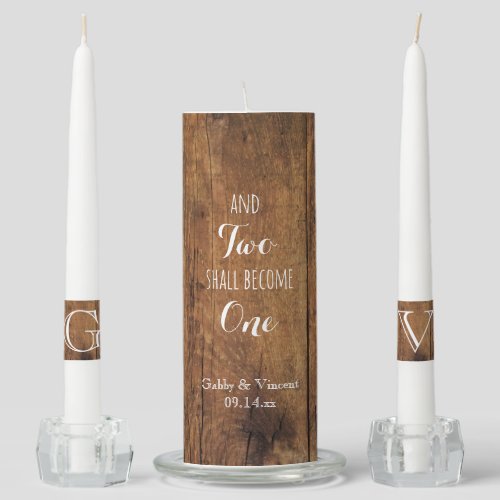 Rustic Brown Barn Wood Country Wedding Unity Candle Set