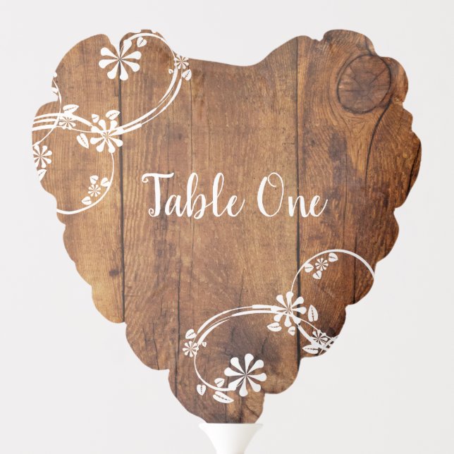 Rustic Brown Barn Wood Wedding Table Number Balloon (Back)