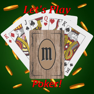 Rustic Brown Barnwood Custom Monogrammed Poker Cards