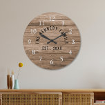 Rustic Brown Barnwood Farmhouse Family Large Clock<br><div class="desc">Family clock with a rustic wood background  for  your  farmhouse style kitchen decor. Personalize with family name and established year for an unique farmhouse wall clock.</div>
