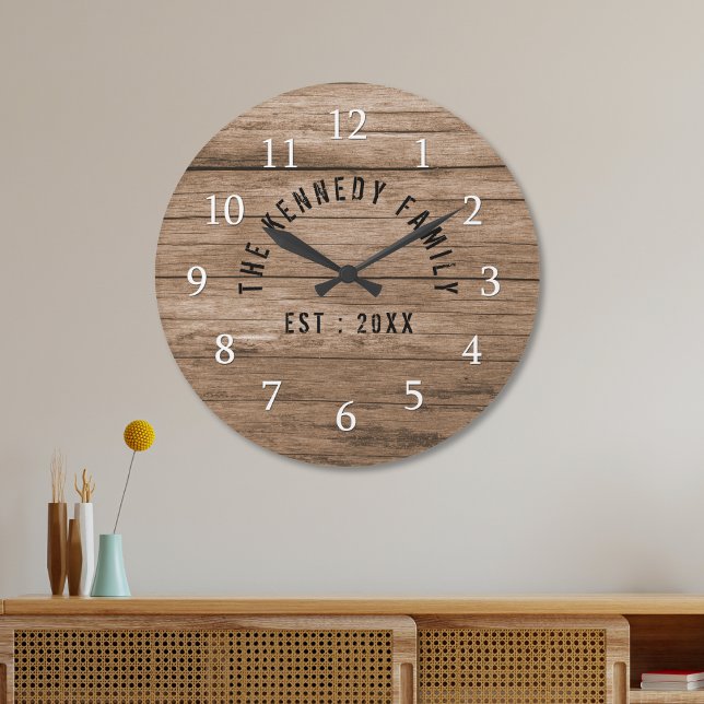 Rustic Brown Barnwood Farmhouse Family Large Clock (Creator Uploaded)