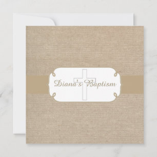 Rustic Brown & Beige Burlap Baptism Invitation