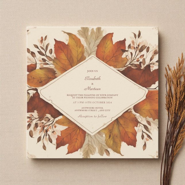Rustic Brown Beige Burnt Orange Floral Autumn Invitation (Creator Uploaded)