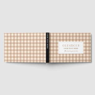 Rustic brown beige gingham plaid checked foil guest book 