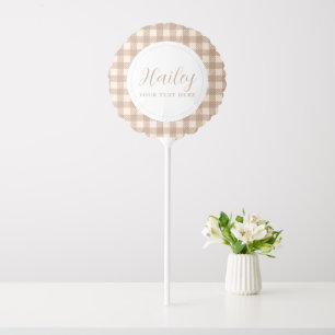 Rustic Brown Beige gingham plaid checked wedding Balloon