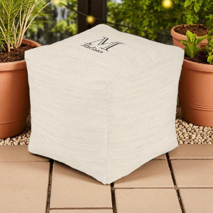 Rustic Brown Beige Name Initial Monogram Outdoor Pouf