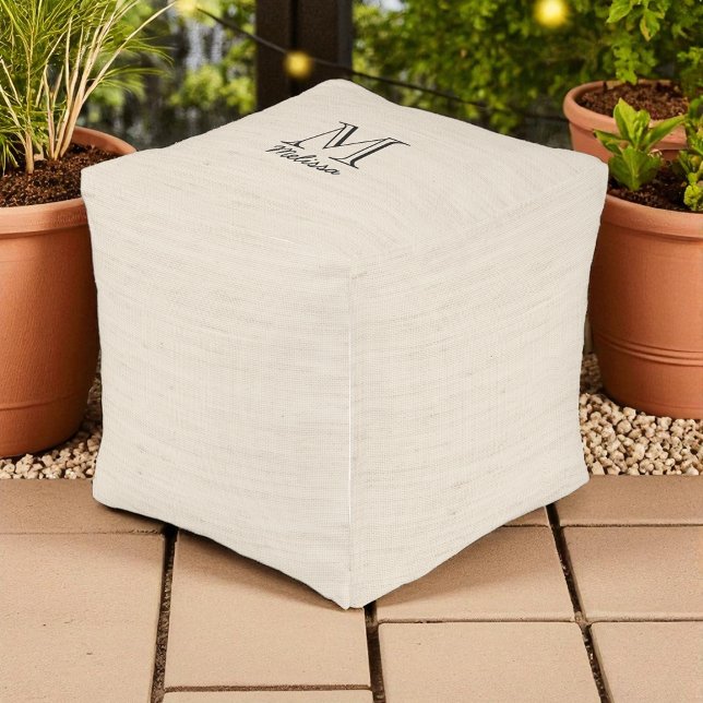 Rustic Brown Beige Name Initial Monogram Outdoor Pouf (Creator Uploaded)