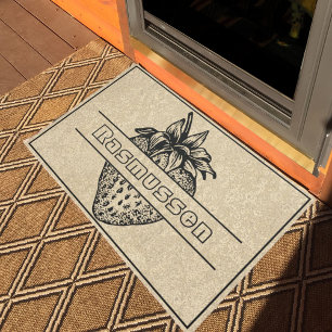 Rustic Brown Black Strawberry Custom Name Welcome Doormat