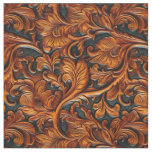 Rustic brown black tooled leather fabric