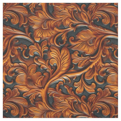 Rustic brown black tooled leather fabric