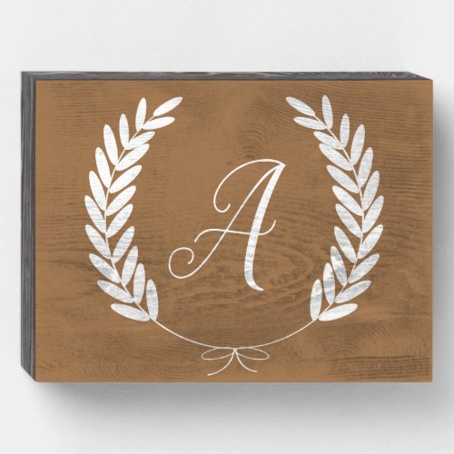 Rustic Brown  Black White Ribbon Tie Laurels Wooden Box Sign