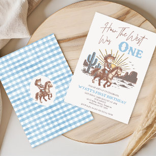 Rustic Brown Blue How West Was One 1st Birthday Invitation