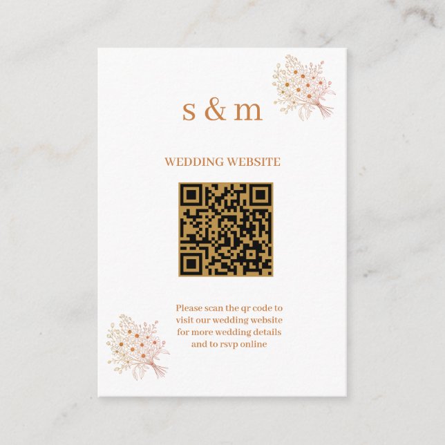 Rustic Brown & Blush Floral Wedding Website Card (Front)