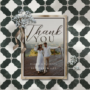 Rustic Brown Botanical Pattern Photo Wedding Thank You Card