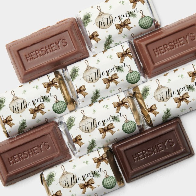 Rustic Brown Bows Cream Green Christmas   Hershey's Miniatures (Assorted)