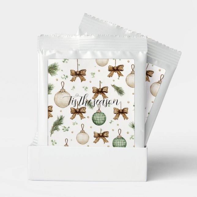 Rustic Brown Bows Cream Green Christmas   Hot Chocolate Drink Mix (Pair)