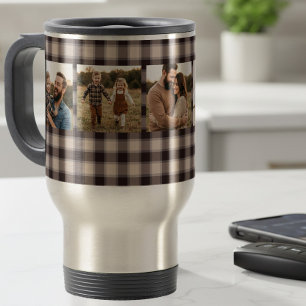 Rustic Brown Buffalo Plaid Family Man 5 Photo Travel Mug