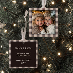 Rustic Brown Buffalo Plaid Photo Keepsake Ceramic Ornament
