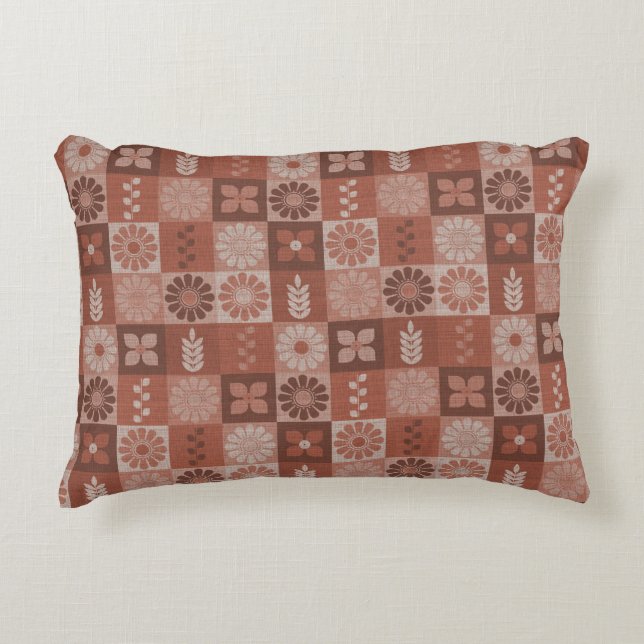 Rustic Brown Burlap Flowers Leaves Accent Pillow (Front)