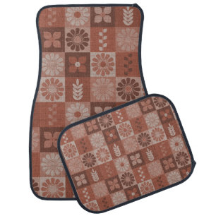 Rustic Brown Burlap Flowers Leaves Car Floor Mat