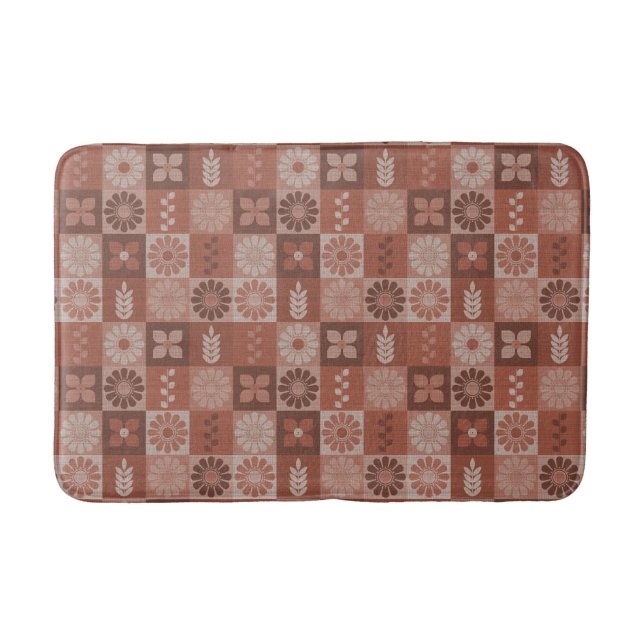 Rustic Brown Burlap Flowers Leaves Medium Bath Mat (Front)