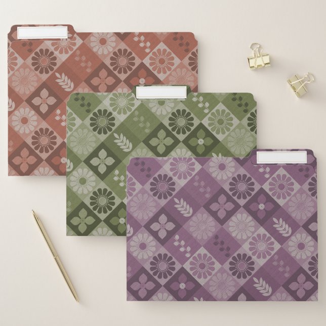 Rustic Brown Burlap Flowers Leaves Mix File Folder (Set)