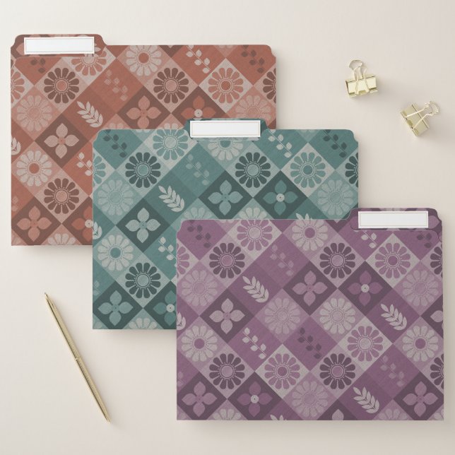Rustic Brown Burlap Flowers Leaves Mix File Folder (Set)