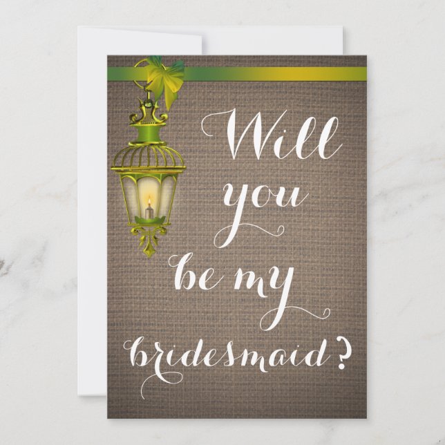 Rustic Brown Burlap Pattern Lantern Bridesmaid Invitation (Front)