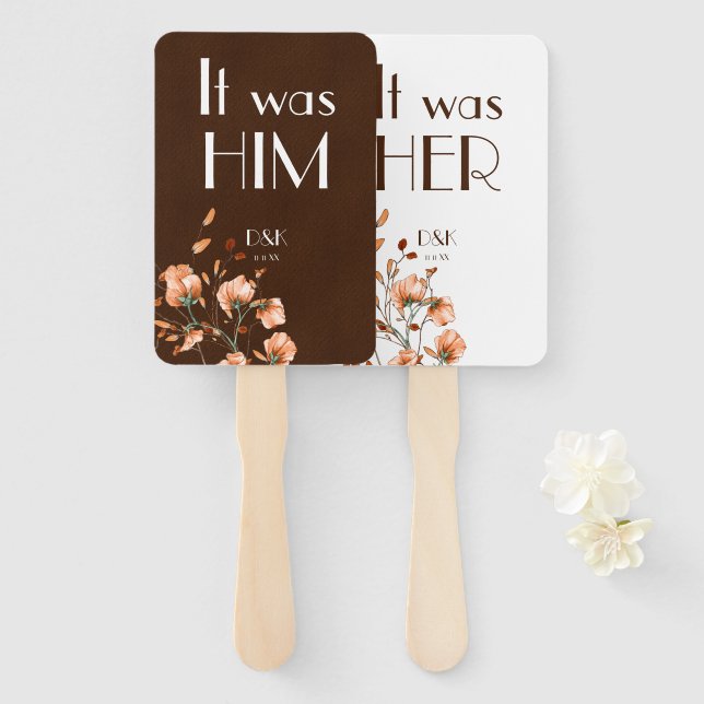 Rustic Brown Burnt Orange Floral Fall Wedding Game Hand Fan (Front and Back)