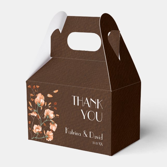 Rustic Brown Burnt Orange Floral Thank You Favor Boxes (Front Side)