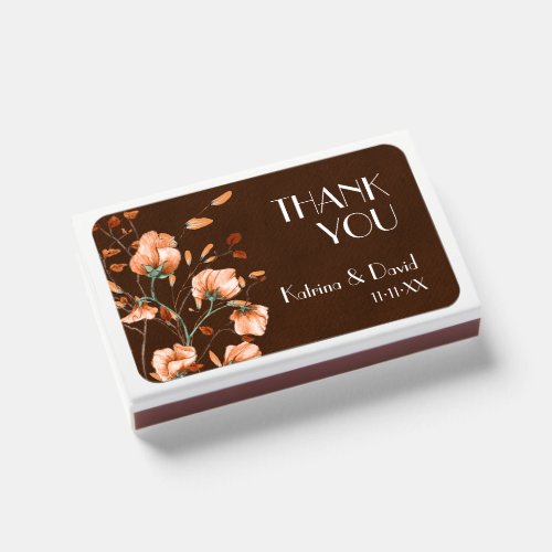 Rustic Brown Burnt Orange Floral Wedding Favor  Matchboxes