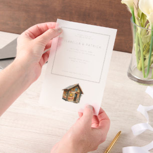 Rustic Brown Cabin Illustration Vellum Invitations