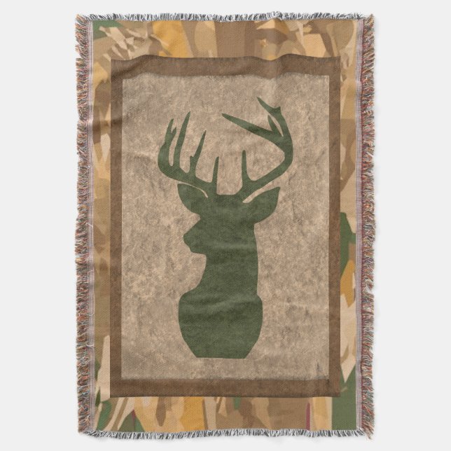 Rustic Brown Camouflage Blanket with Deer (Front Vertical)