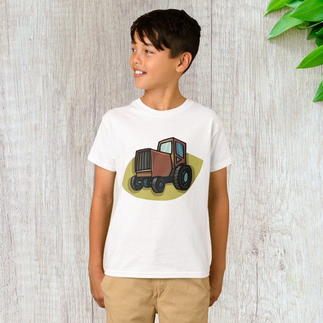 Rustic Brown Cartoon Tractor Farm Vehicle T-Shirt (Creator Uploaded)