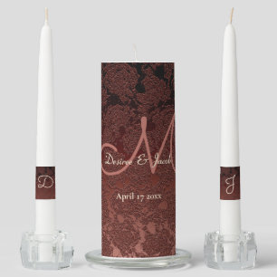 Rustic Brown Champagne Elegant Wedding Monogram Unity Candle Set
