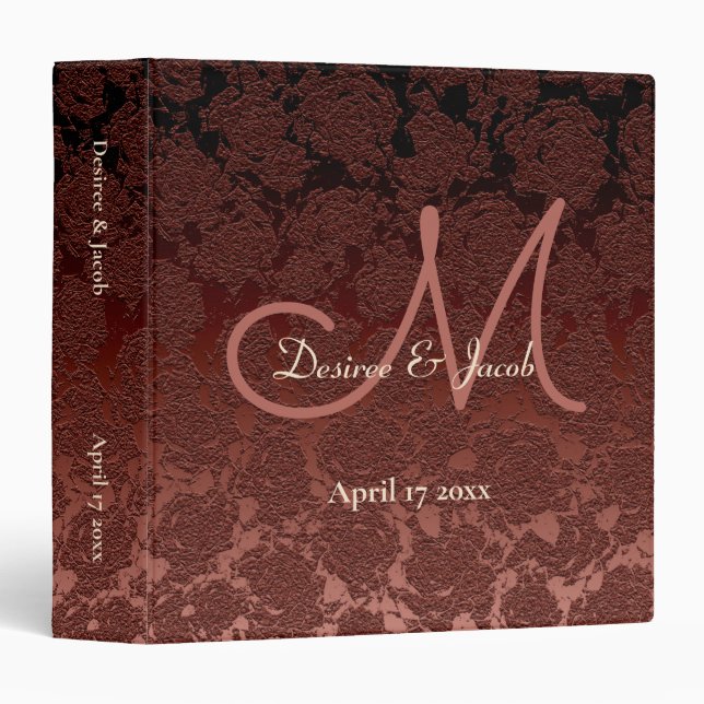 Rustic Brown Champagne Fall Wedding Monogram 3 Ring Binder (Front/Spine)