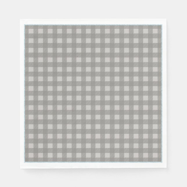 Rustic Brown Check Buffalo Plaid Blue Trim Napkins (Front)