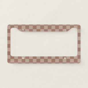 Rustic Brown Checkerboard License Plate Frame