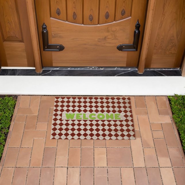 Rustic Brown Checkered All Weather Welcome Coir Fiber Doormat (Insitu (Outdoor))