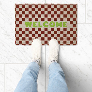 Rustic Brown Checkered Welcome All Weather Coir Fiber Doormat