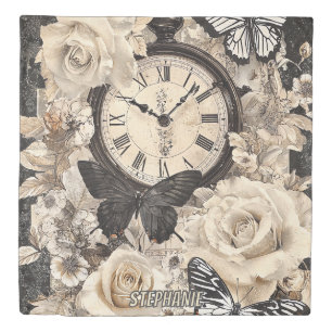 Rustic Brown Compass Butterfly Botanical Duvet Cover