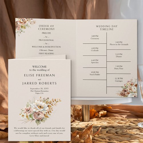 Rustic Brown Country Floral Wedding Program