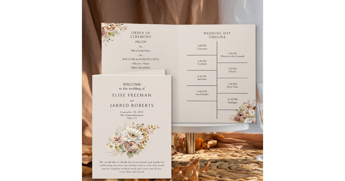 Rustic Brown Country Floral Wedding Program | Zazzle