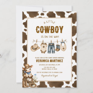 Rustic Brown Cow Print Baby Shower Invitation
