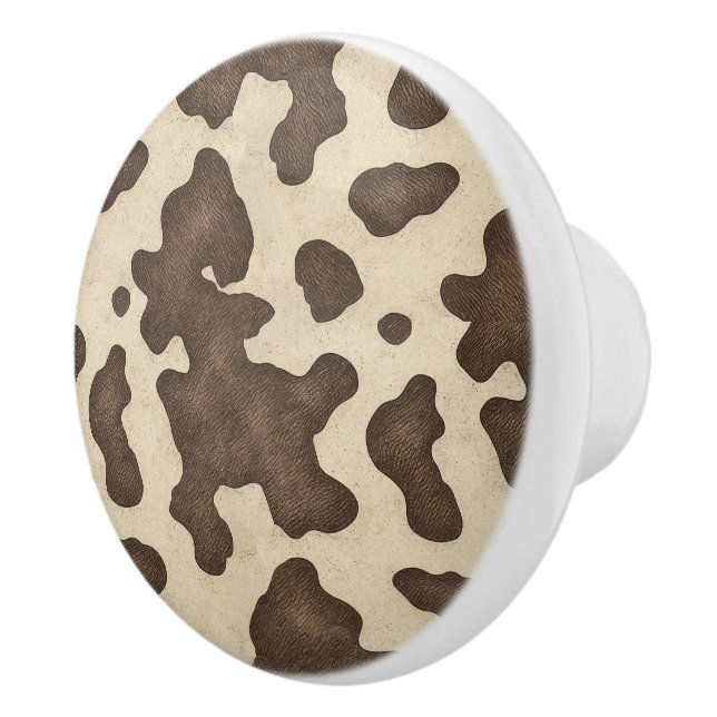 Rustic Brown Cow Print Country Western Rodeo Ceramic Knob (Right)