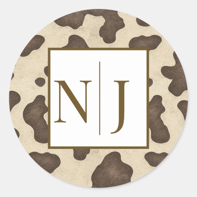 Rustic Brown Cow Print Country Western Rodeo Party Classic Round Sticker (Front)