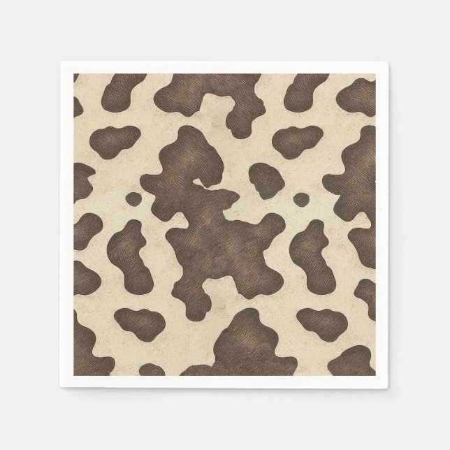 Rustic Brown Cow Print Country Western Rodeo Party Napkins (Front)