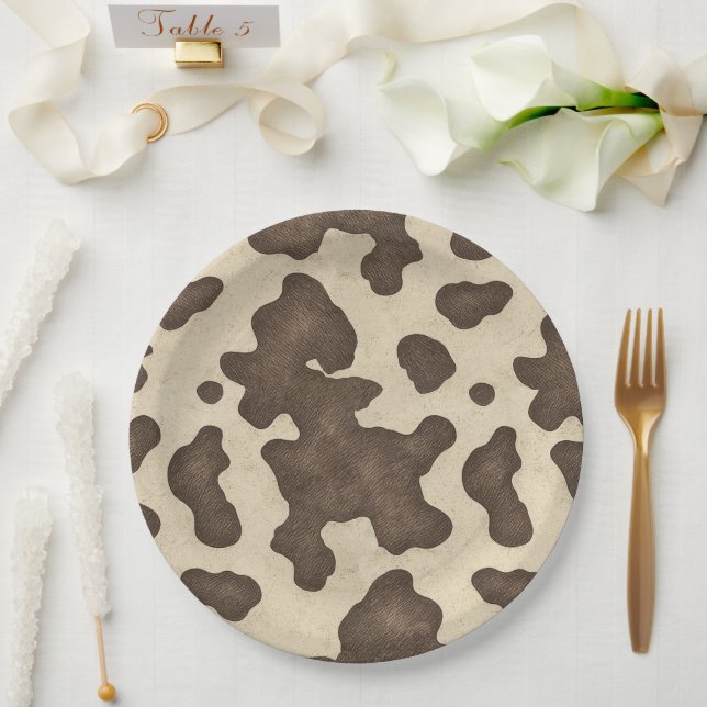 Rustic Brown Cow Print Country Western Rodeo Party Paper Plates (Wedding)