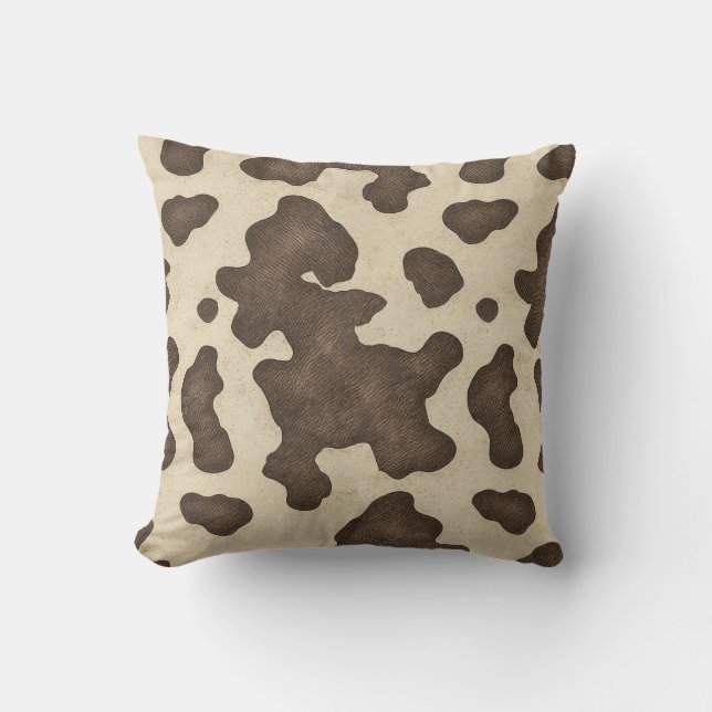 Rustic Brown Cow Print Country Western Rodeo Throw Pillow (Front)